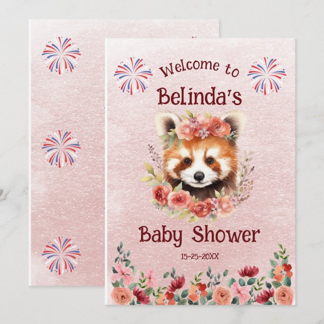 Red Panda Bear Baby Shower Welcome Invitation (Front/Back)