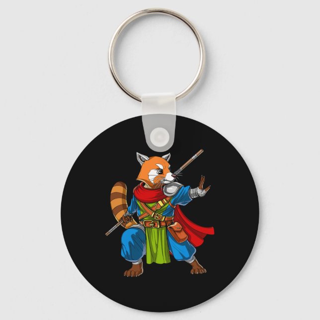 Red Panda Bear Ninja Samurai Warrior Funny Kung Fu Keychain (Front)