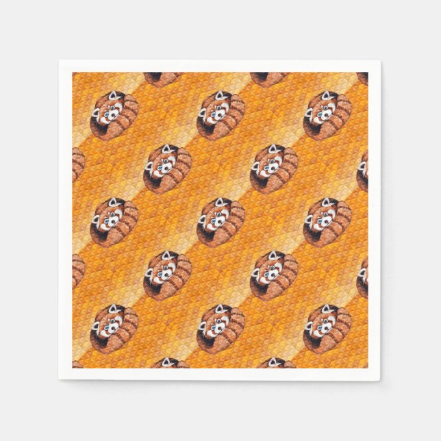 Red Panda Bear On Orange Cubism Napkin (Front)