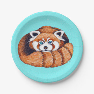 Red Panda bear on turquoise Paper Plate