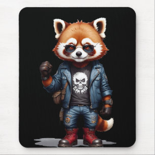 Red Panda Biker Rebel in Leather Jacket Cool Style Mouse Pad