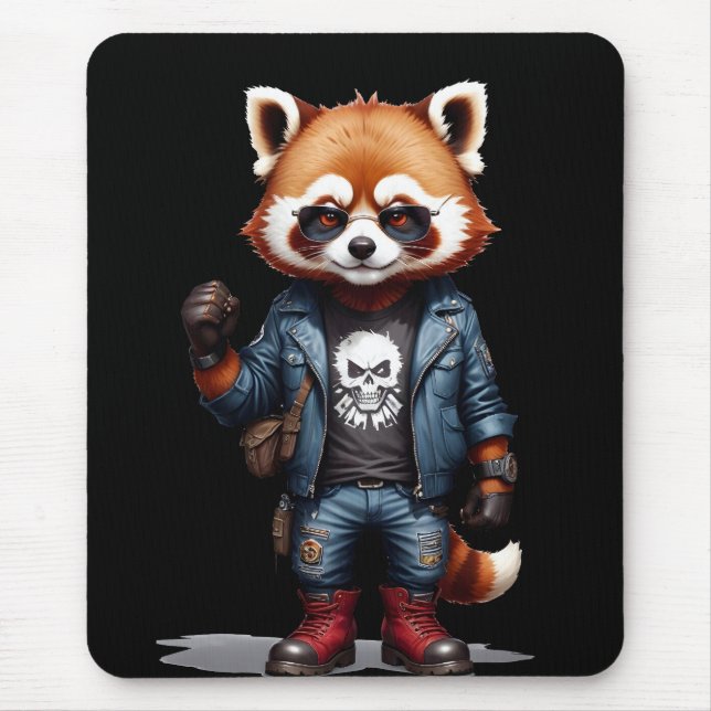 Red Panda Biker Rebel in Leather Jacket Cool Style Mouse Pad (Front)