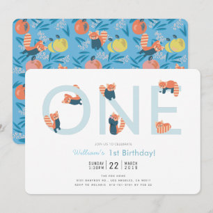 Red Panda Blue Boy 1er Anniversaire Invitation