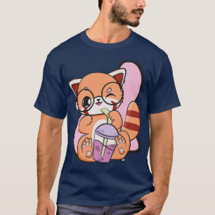 Red Panda Boba Cute Anime Kawaii Pearl Bubble Tea  T-Shirt