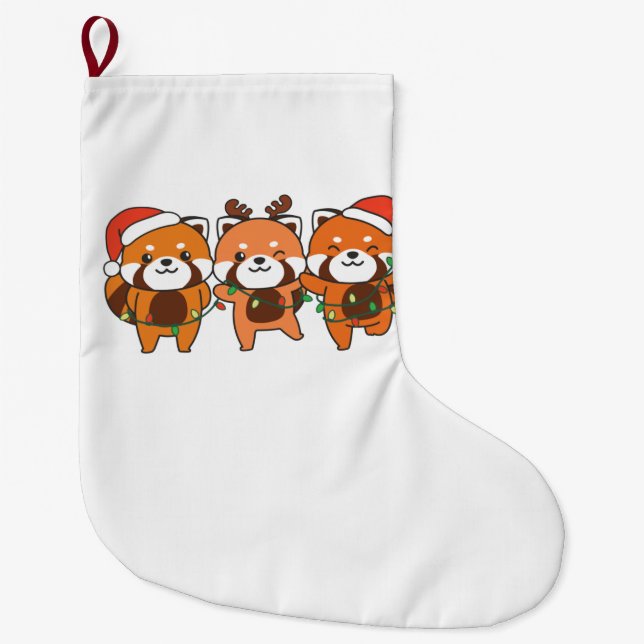 Red Panda Christmas Animals Cute Red Pandas Large Christmas Stocking (Front)