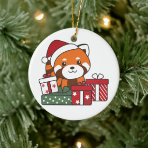 Red Panda Christmas Gift Winter Red Pandas Ceramic Ornament
