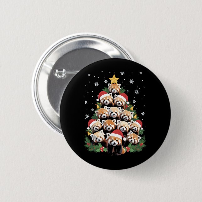 Red Panda Christmas Tree Funny Animal  2 Inch Round Button (Front & Back)