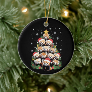 Red Panda Christmas Tree Funny Animal  Ceramic Ornament