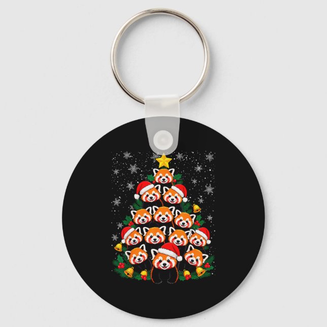 Red Panda Christmas Tree Funny Animal  Keychain (Front)