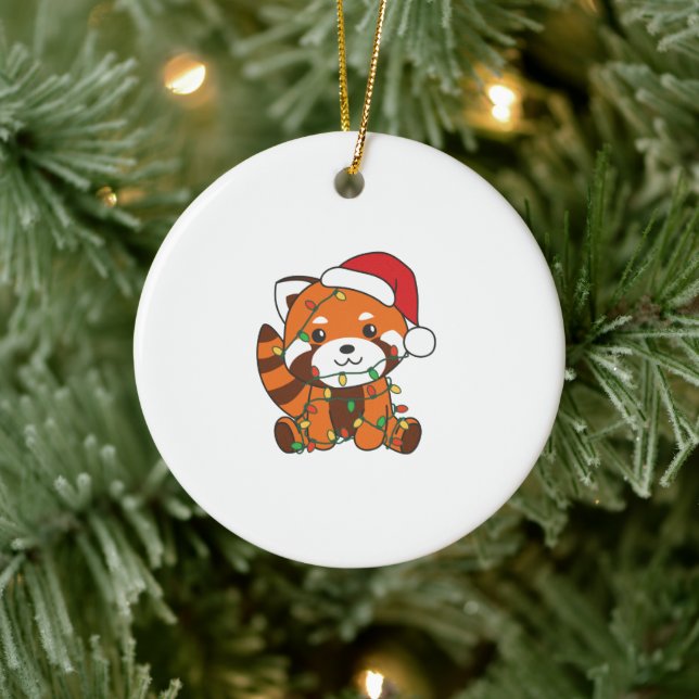 Red Panda Christmas Winter Animals Red Pandas Ceramic Ornament (Tree)