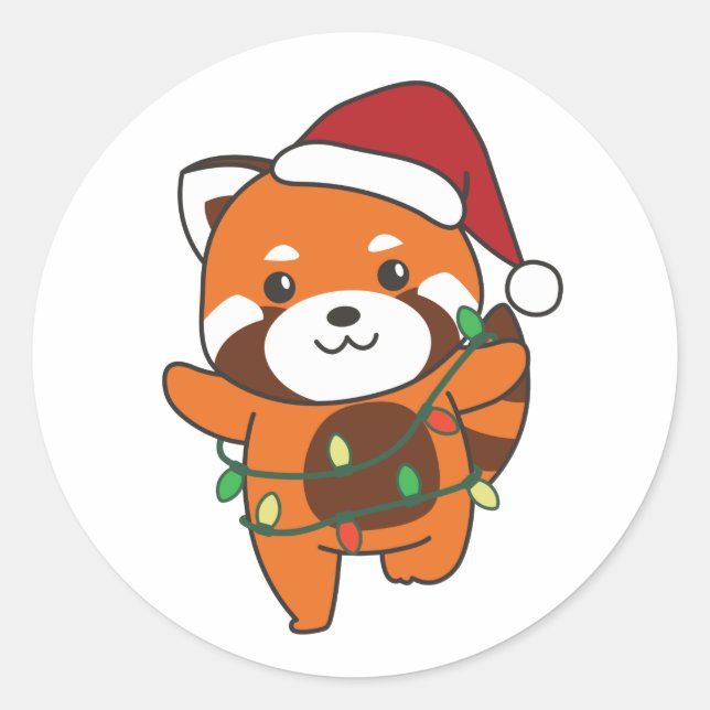Red Panda Christmas Winter Animals Red Pandas Clas Classic Round Sticker (Front)