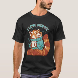 Red Panda Coffee Snow Quote I Love Winter Cute Pan T-Shirt