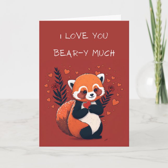 Red Panda Cute Illustrated Valentine's Day Card (Front)