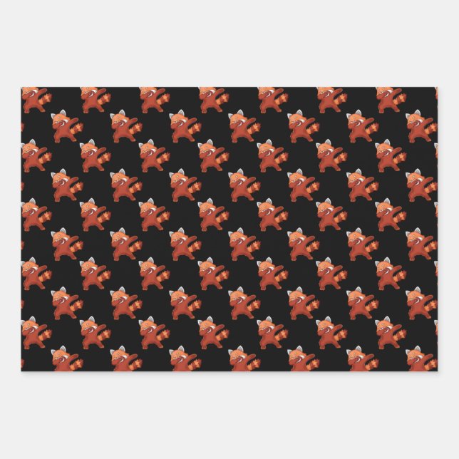 Red Panda Dabbing Wrapping Paper Sheet (Front)
