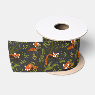 Red Panda Dark Forest Botanical Gift Satin Ribbon