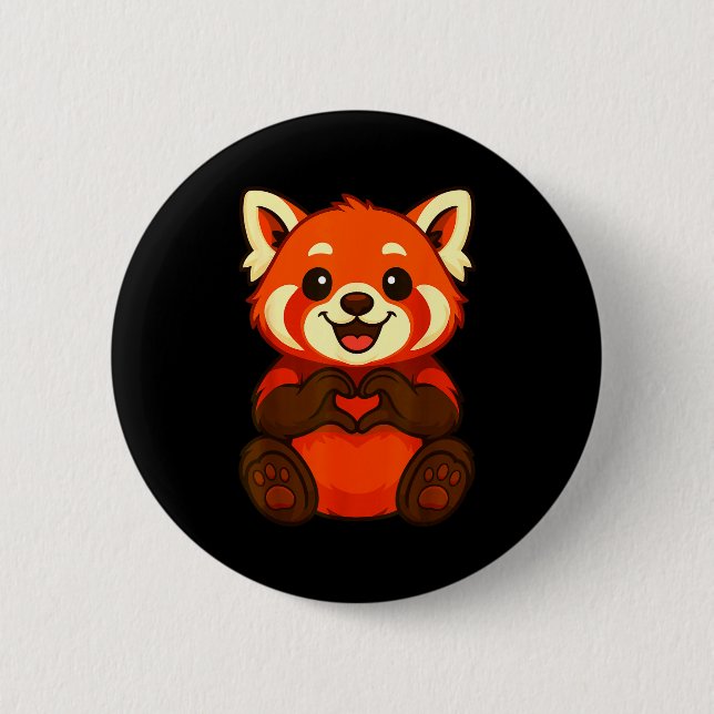 Red Panda Doing Heart With Hands Valentines Day  2 Inch Round Button (Front)