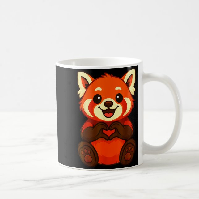 Red Panda Doing Heart With Hands Valentines Day  Coffee Mug (Right)
