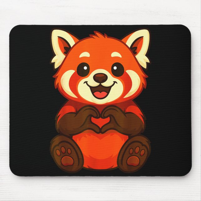 Red Panda Doing Heart With Hands Valentines Day  Mouse Pad (Front)