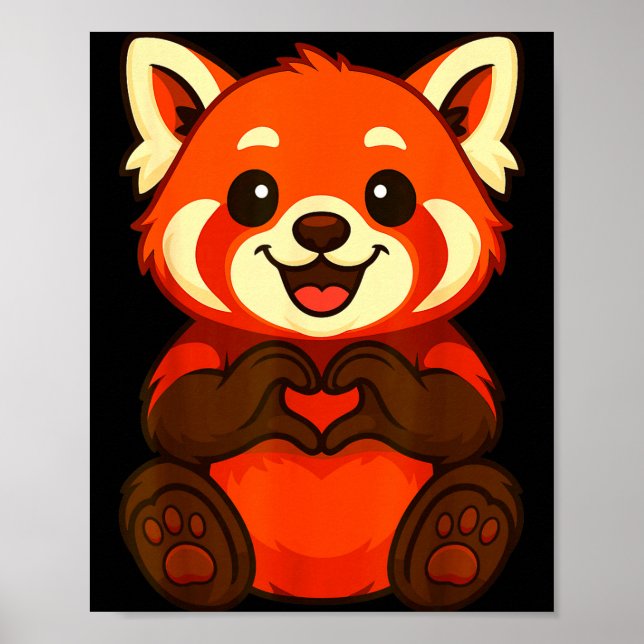 Red Panda Doing Heart With Hands Valentines Day  Poster (Front)