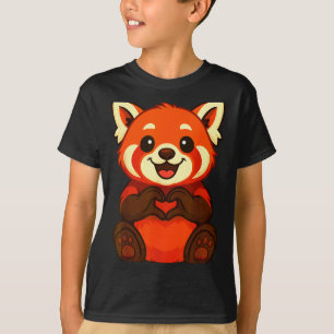 Red Panda Doing Heart With Hands Valentines Day  T-Shirt