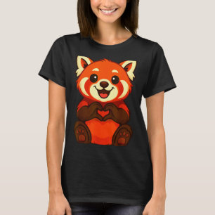 Red Panda Doing Heart With Hands Valentines Day  T-Shirt