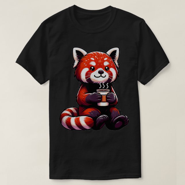 Red Panda Drinking Coffee Tea Zoo Animal Lover  T-Shirt (Design Front)