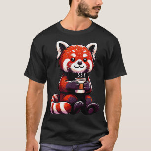 Red Panda Drinking Coffee Tea Zoo Animal Lover T-Shirt