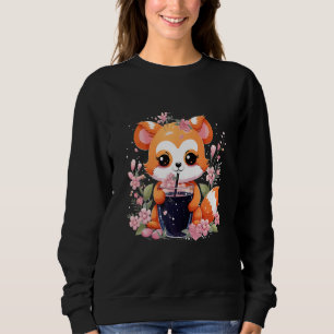 Red Panda Drinks Boba Tea Bubble Cherry Blossom Sweatshirt