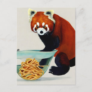 Red Panda Eating a Bowl of Spaghetti Postcard