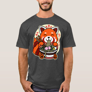 Red Panda Eating Ramen Cute Kawaii Noodles T-Shirt