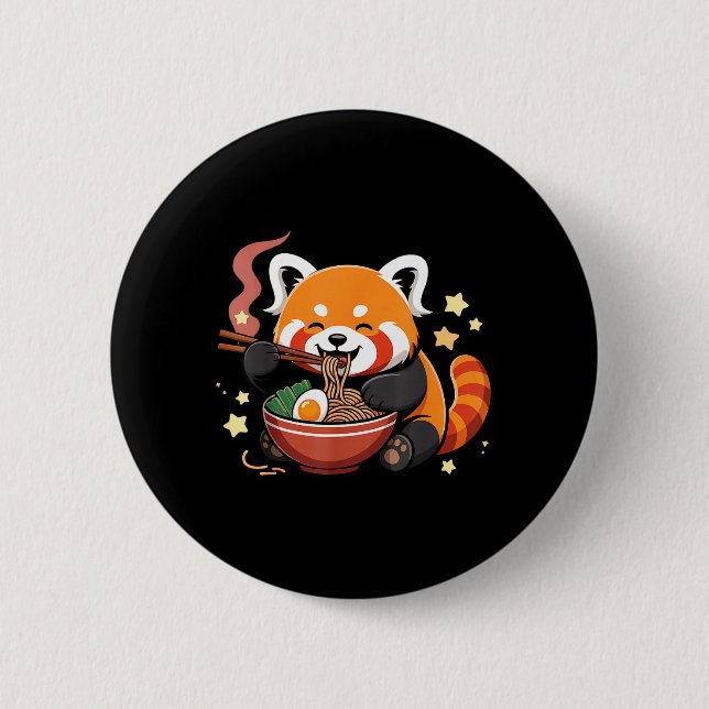 Red Panda Eating Ramen Noodles 2 Inch Round Button (Front)
