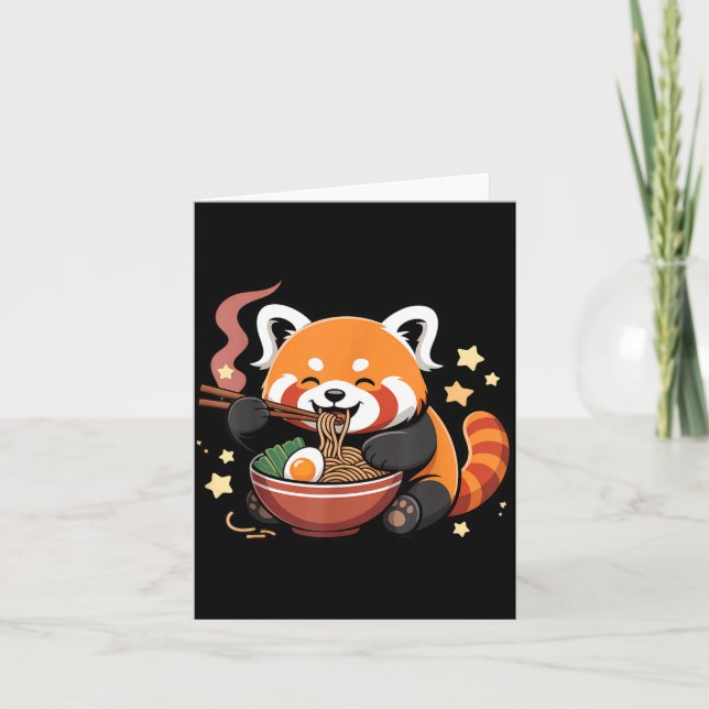 Red Panda Eating Ramen Noodles Card (Front)