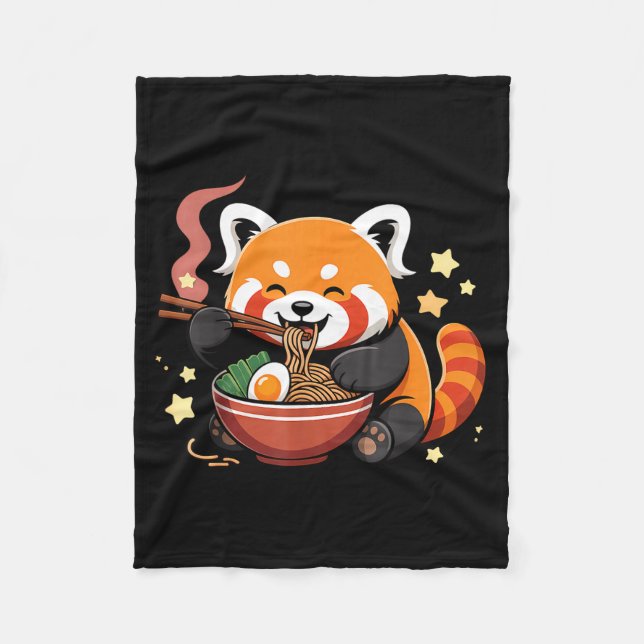 Red Panda Eating Ramen Noodles Fleece Blanket (Front)