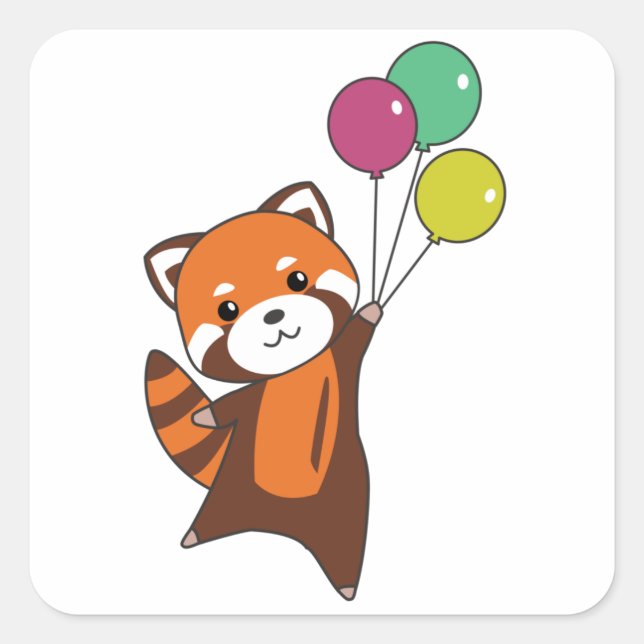 Red Panda Flies Balloons Cute Animals For Kids Square Sticker (Front)