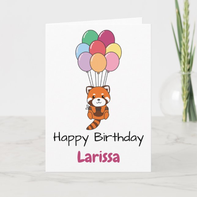 Red Panda Flies Up With Colourful Balloons Card (Front)