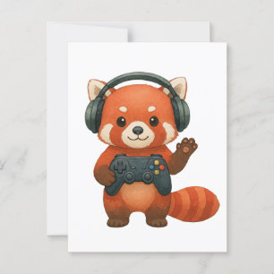 Red Panda Gamer, Gaming Controller & Headphones  Postcard
