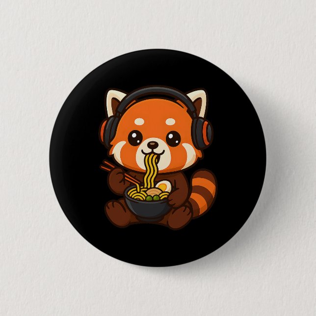 Red Panda Gaming Gamer Eating Ramen  2 Inch Round Button (Front)