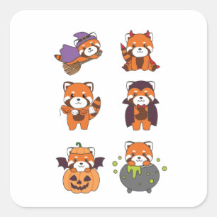 Red Panda Halloween Devil Pumpkin Vampire Costume Square Sticker