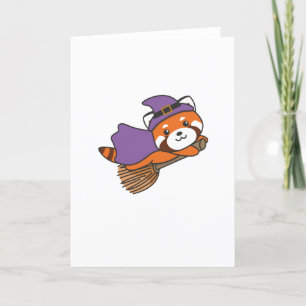 Red Panda Halloween Witch Kids Witches Costume Holiday Card