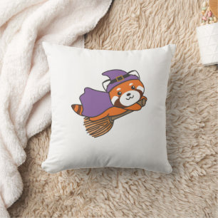 Red Panda Halloween Witch Kids Witches Costume Throw Pillow