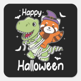 Red Panda Happy Halloween T-rex Mummy Costume Square Sticker