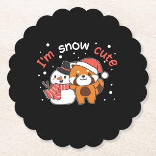 Red Panda I'm Snow Cute Snowman Snow Pun Paper Coaster