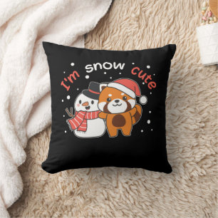 Red Panda I'm Snow Cute Snowman Snow Pun Throw Pillow