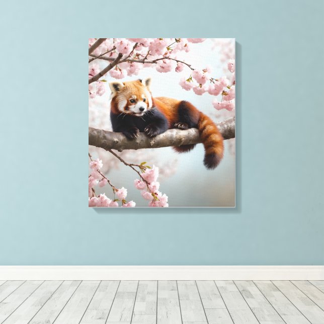 Red Panda in a Cherry Tree Canvas Print (Insitu(Wood Floor))