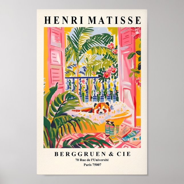 Red Panda In Bathtub Funny Poster, Matisse Print,  Poster (Front)