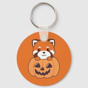 Red Panda In Pumpkin Cute Pandas Happy Halloween K Keychain