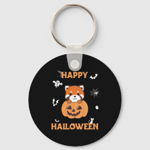 Red Panda In Pumpkin Cute Pandas Happy Halloween Keychain