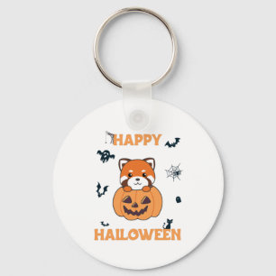 Red Panda In Pumpkin Cute Pandas Happy Halloween Keychain