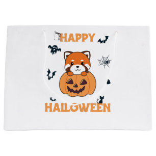 Red Panda In Pumpkin Cute Pandas Happy Halloween Large Gift Bag