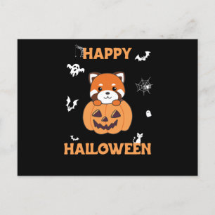 Red Panda In Pumpkin Cute Pandas Happy Halloween Postcard